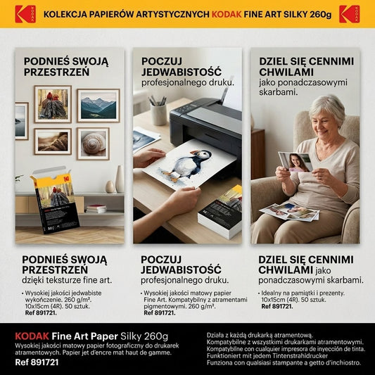 Papier fotograficzny Kodak Fine Art Paper Silky 260 g/m2 / 4R / 10x15cm / 50 szt / 891721