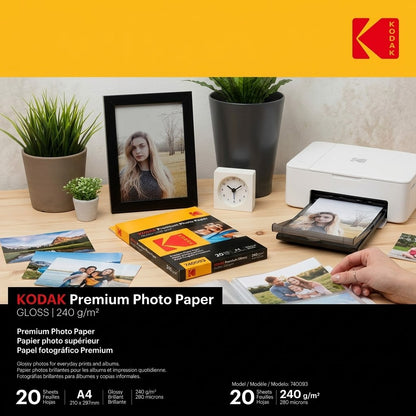 Papier fotograficzny błyszczący Kodak Premium 240 g/m2 / A4 / 21x29,7cm / 20 szt / 740093