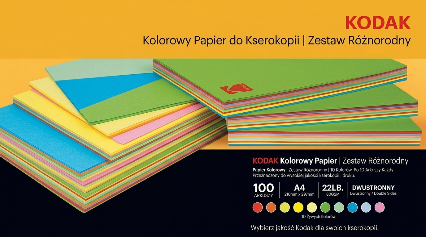 Papier ksero kolorowy Kodak 80 g/m2/ A4 / 21x29,7cm / 100 szt / 10 kolorów / 891300