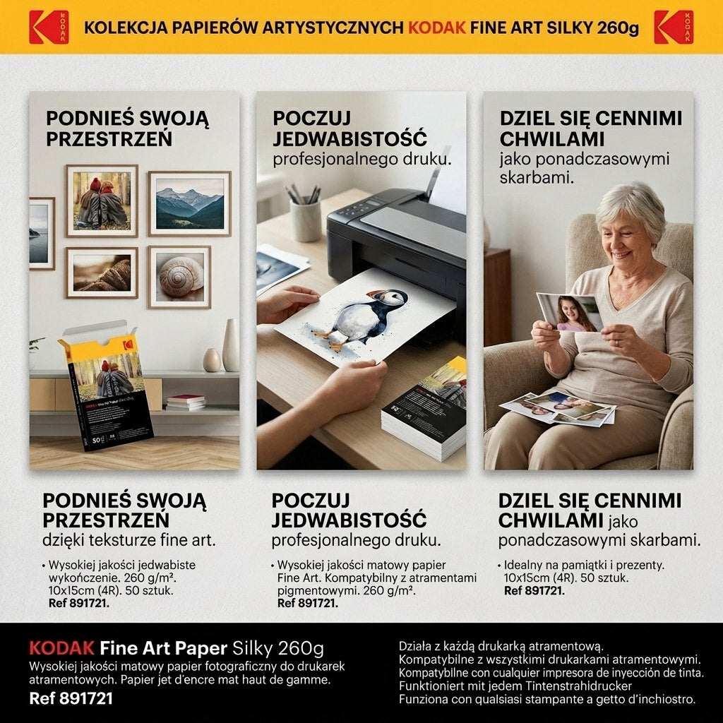 Papier fotograficzny Kodak Fine Art Paper Silky 260 g/m2 / 4R / 10x15cm / 50 szt / 891721