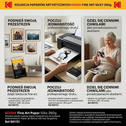 Papier fotograficzny Kodak Fine Art Paper Silky 260 g/m2 / 4R / 10x15cm / 50 szt / 891721