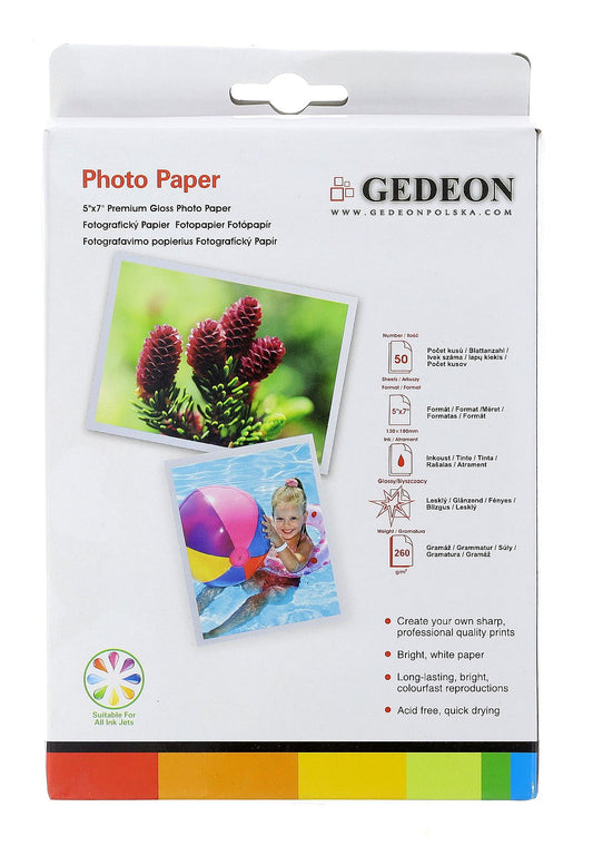 Papier fotograficzny błyszczący Gedeon 260 g/m2/ 5R / 13x18cm / 50 szt / PG13.260.50