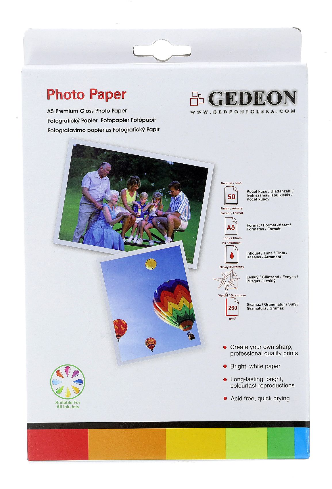Papier fotograficzny błyszczący Gedeon 260 g/m2/ 6R / 15x21cm / 50 szt / PG15.260.50