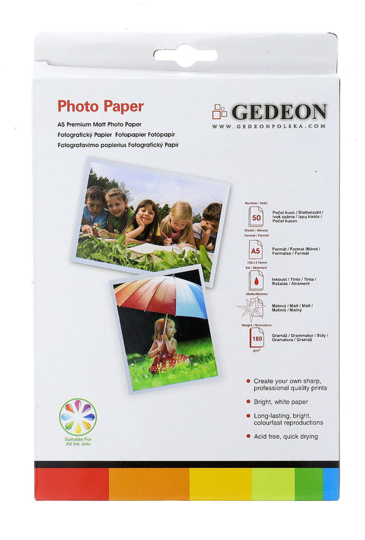 Papier fotograficzny matowy Gedeon 180 g/m2/ A5 / 15x21cm / 50 szt / PM15-180-50